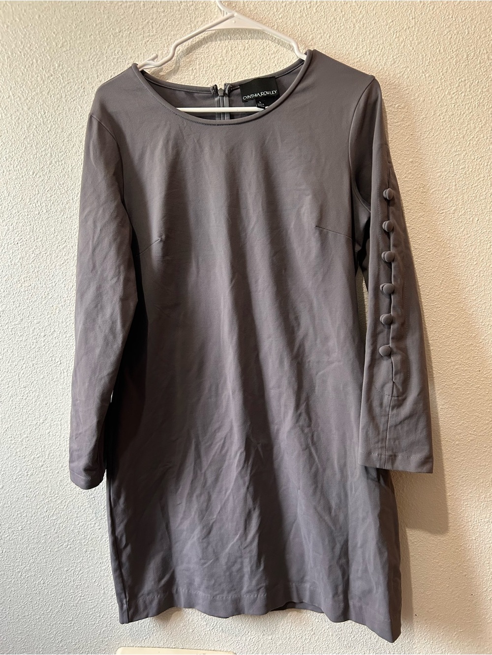 Gray Button-Sleeve Midi Dress